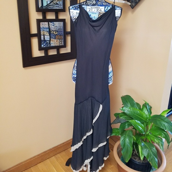 Express Dresses & Skirts - EXPRESS LONG BLACK & TAN SILK FORMAL DRESS